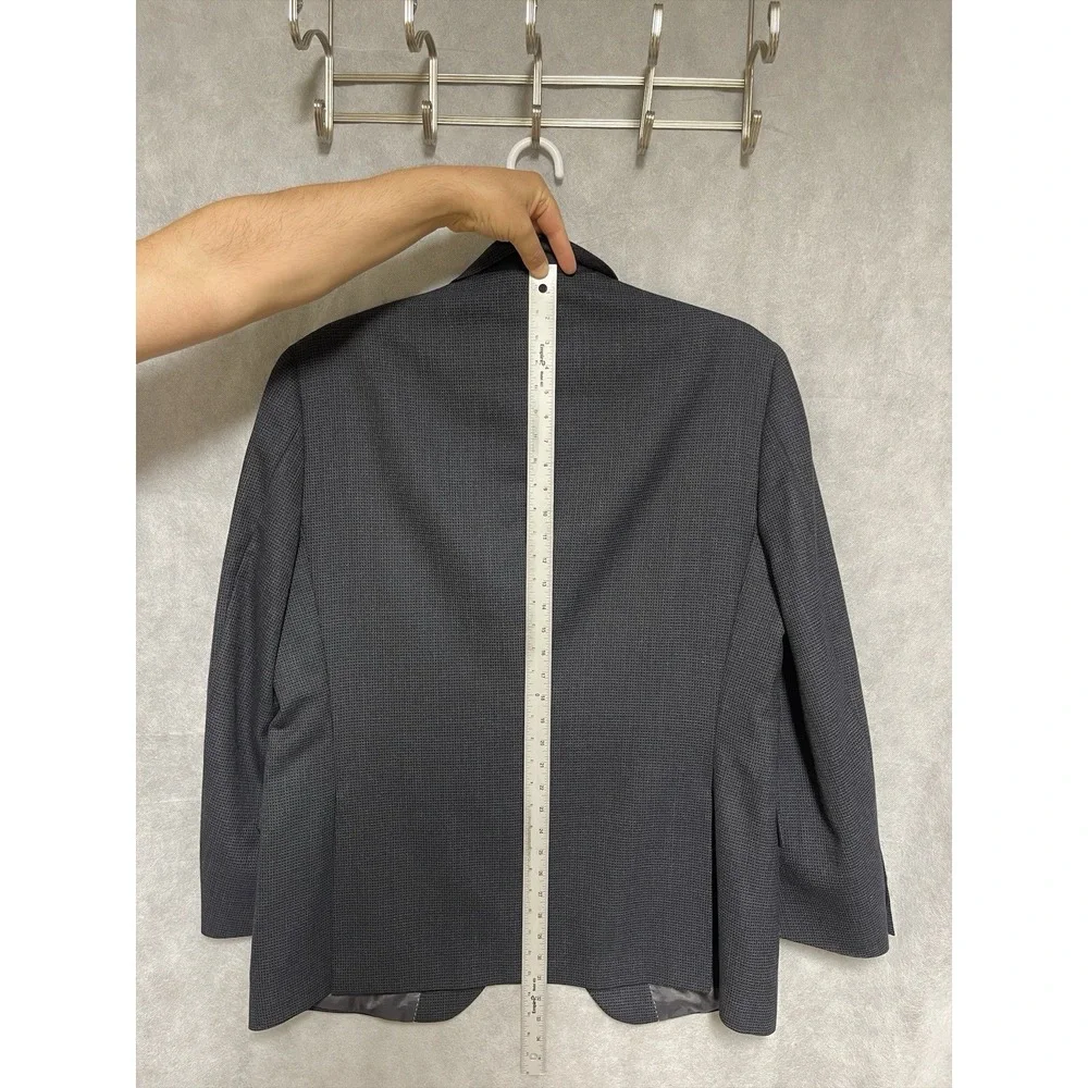 Peter Millar Blazer Men 46R‎ Blue Gray Micro Check Flannel Textured Coat Luxury